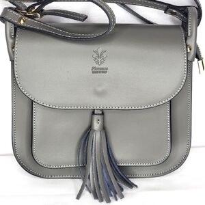 Florence Borse in Pelle Gray Leather Tassel Crossbody‎ Bag Made In Italy P117